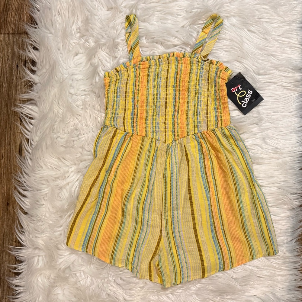 Art Class Girls Smocked Striped Romper Playsuit‎ Size 6/6X Multicolor NEW